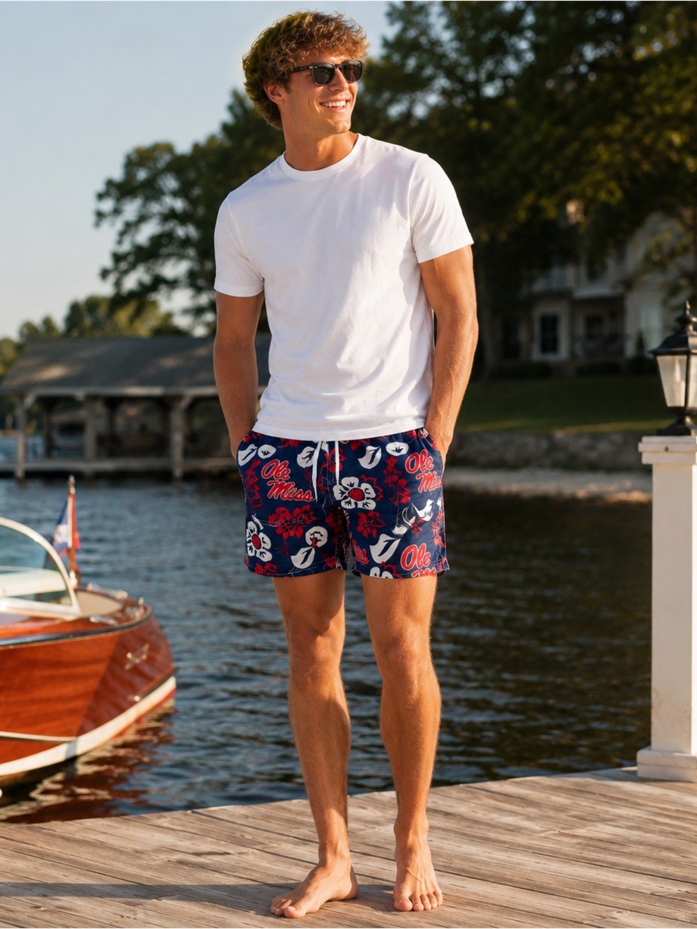 NWT Wes and Willy Ole Miss Floral Volley Swim Trunks Midnight Men’s L